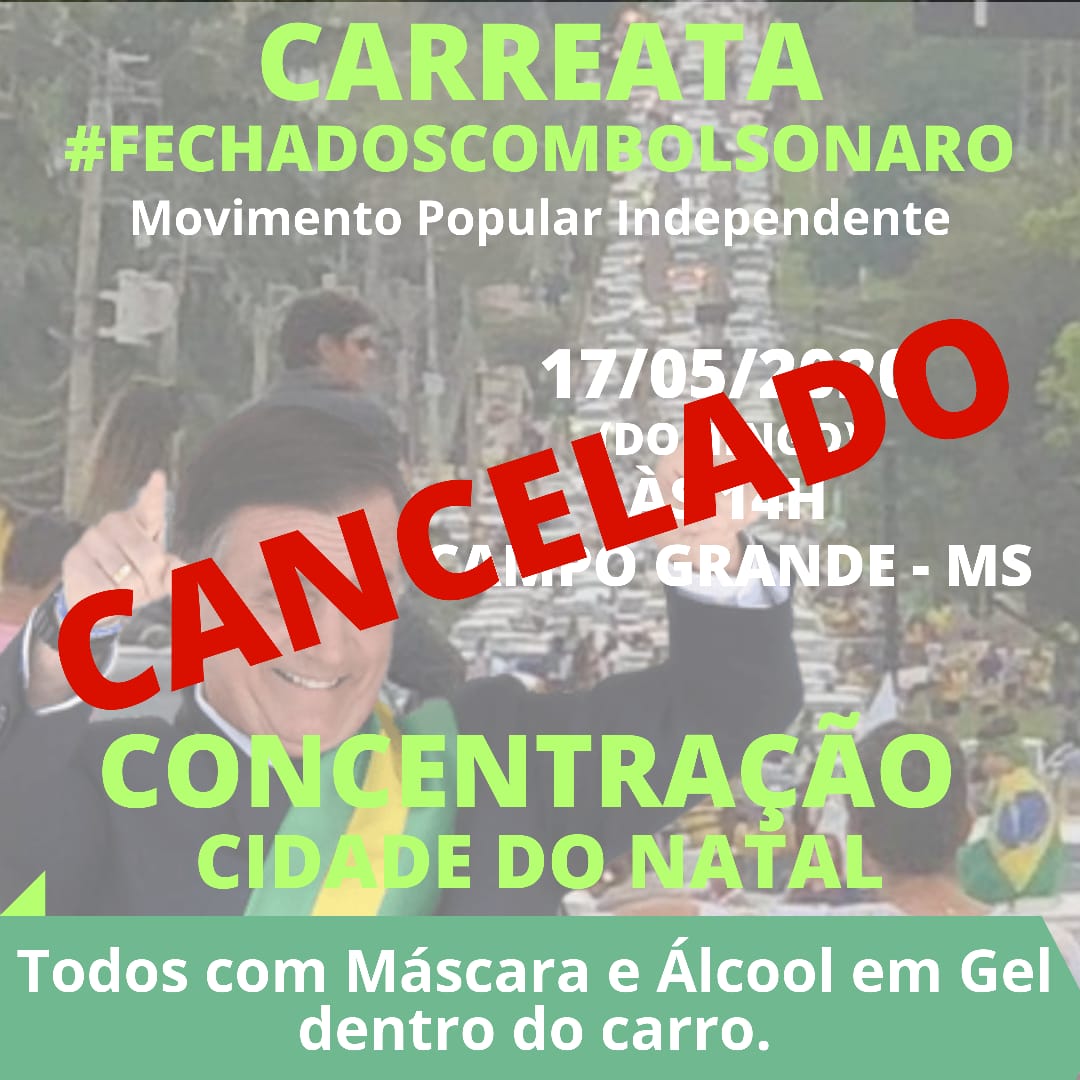 Carreata a favor de Bolsonaro é cancelada em Campo Grande 