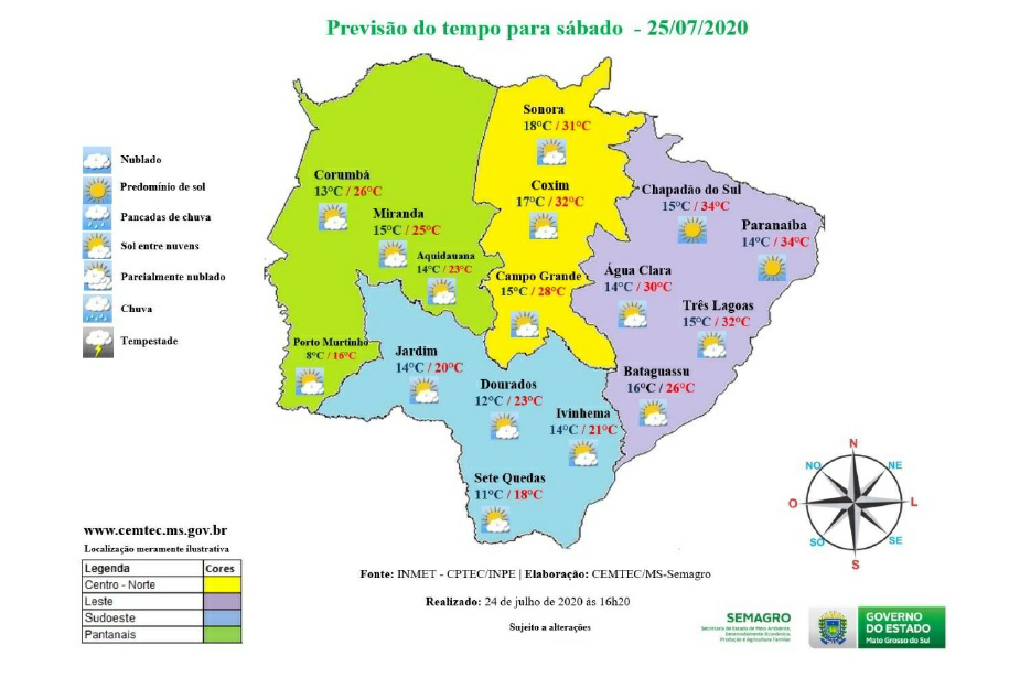 Frente fria avança em MS neste final de semana