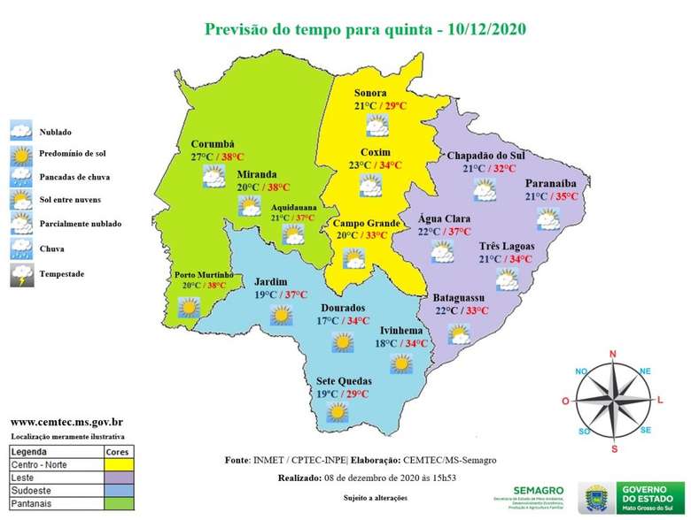 MS terá temperaturas elevadas hoje 