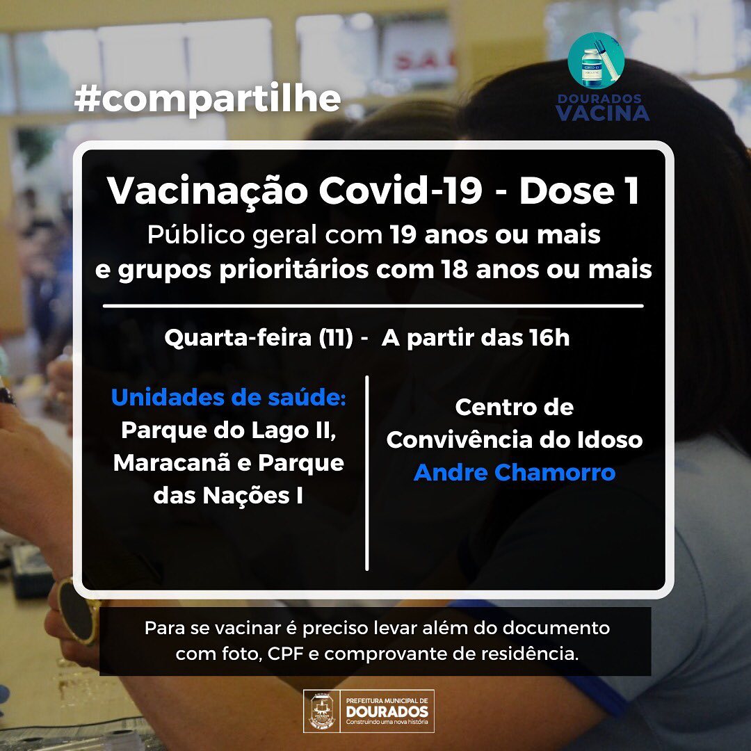 Cronograma da Dose 1 e Dose 2 publico 19 ou mais.