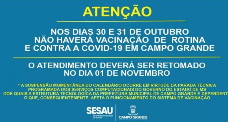 ATENÇÃO: Fim de semana não terá vacinação contra covid