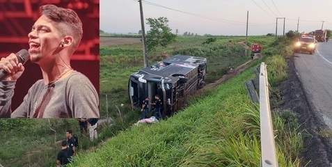  Cantor Devinho Novaes fica ferido em acidente com ônibus da banda em Alagoas; saxofonista morreu