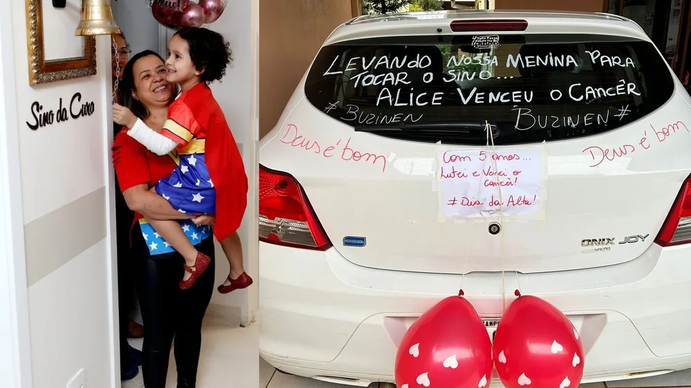 Menina de 5 anos toca 'sino da cura' contra câncer e comemora com carro enfeitado: 'verdadeiro milagre'.