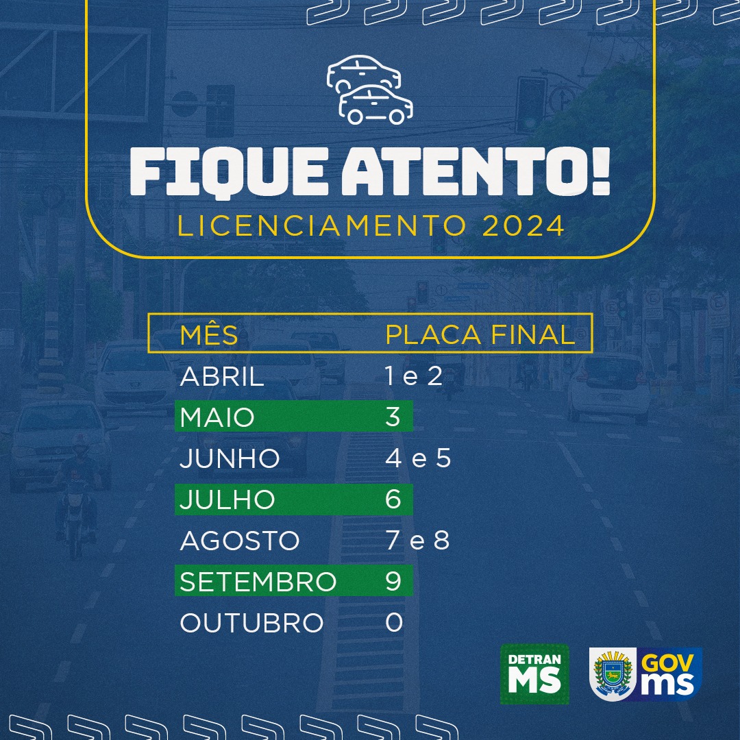 Detran-MS divulga calendário de licenciamento de 2024