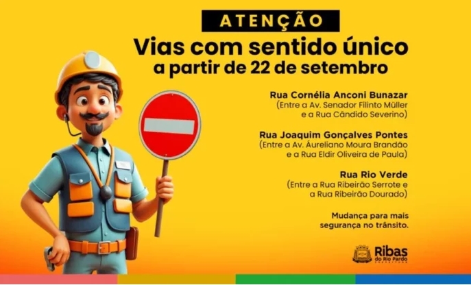 Ribas do Rio Pardo terá novas ruas em sentido único a partir de 22 de setembro