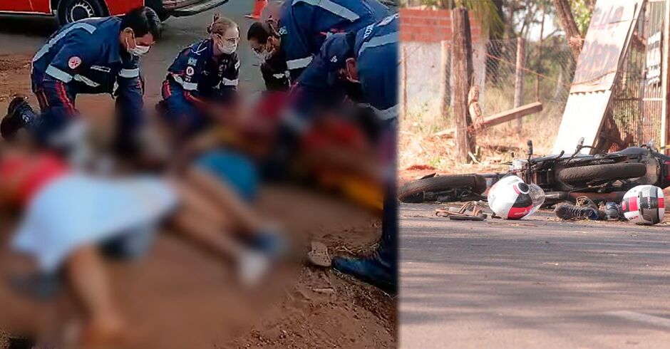 Quatro jovens na mesma moto batem em poste e são socorridos em estado grave em MS