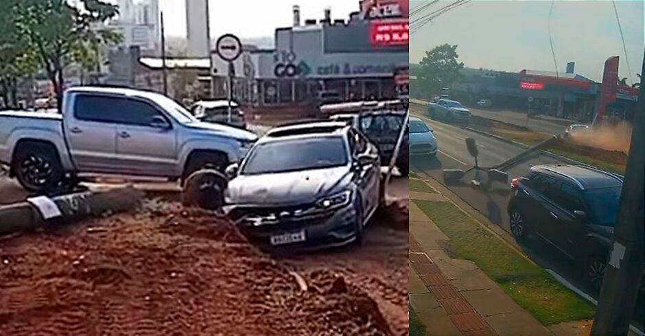 Motorista fazendo 'test drive' perde controle e 'arrebenta' poste em MS