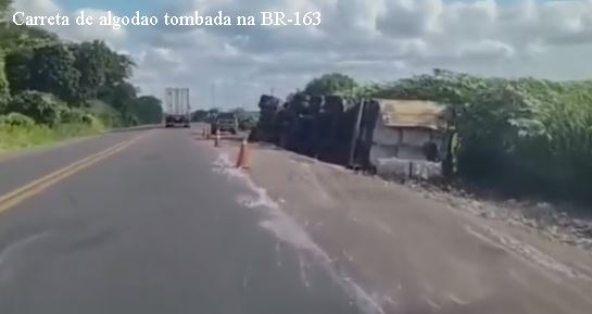 Destombamento de carreta gera fila de 5 km na BR-163